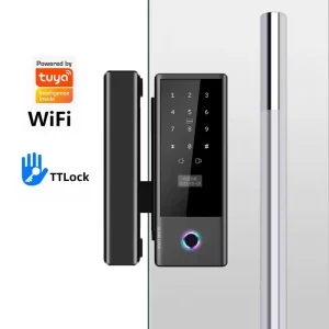 Smart Glass Door Lock with Physical Key Support Tuya TTlock App Fingerprint Password for Aluminum wood various Doors G04