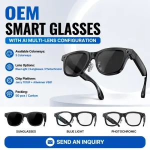 Smart Glasses 20MP Camera AI Powered Camera Glasses for Vlog Outdoor Cycling Hands Free Calling IP66 Waterproof Voice Control