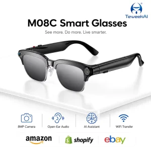 Smart Glasses AI Voice Assistant 5 4 Open Ear Audio 8MP Camera WiFi Connection Dual Mic ENC Wearable