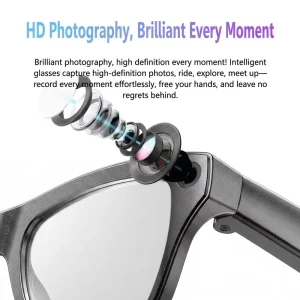 Smart Glasses Camera AI Translation Calling Voice Assistant Photo Capture Custom Logo Audio Transmitter Receiver 260mAh Battery