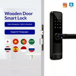 Smart Handle Lock Tuya & TTlock Dual System Fingerprint Digital Door Lock With Built in Doorbell for Home Apartment Wooden Door