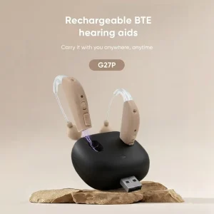 Smart Health Low Energy Consumption Convenient Hook on Carry Rechargeable BTE Sound Amplifier for Elderly Children