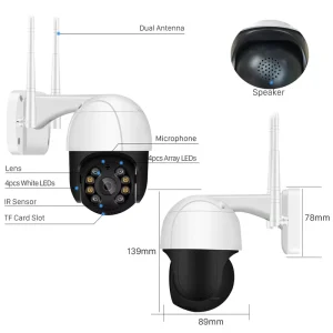 Smart Home 1080P PTZ WiFi IP Camera Outdoor 4X Digital Zoom AI Human Detect Wireless Security CCTV Two Way Audio Memory Card