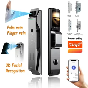 Smart Home Gate Door Lock Facial Recognition Wifi App Control Screen Intercom Biohacking RF ID Card Cloud Wood Compatible
