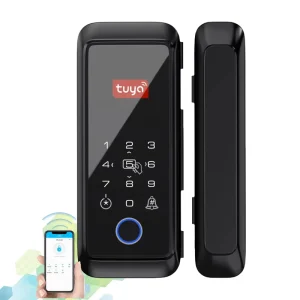 Smart Home Glass Door Lock Double Hook Lock Tongue Design Tuya APP Remote Unlock Ble Door Lock