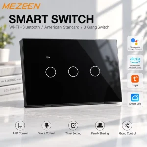 Smart Home Kits And System Glass 3mm Touch Panel 3 Gang Smart Switch Sensitive Touch Button With App Control Voice Control