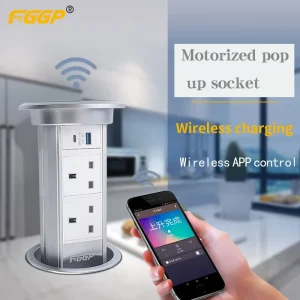 Smart Home Motorized Pop Socket Tabletop 3 Outlets 2 USB Type-C Ports 2 USB Ports 13A UK/BS Plug Aluminum WiFi Enabled Self