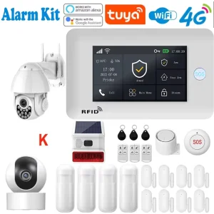 Smart Home Security Alarm System GSM Touchscreen 4G WIFI 433MHz ABS Door Sensors Outdoor Solar Kit App Control 10m