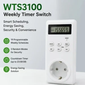 Smart Home Timer Controller Digital Plug Socket with 20+Random Programs 15A 1800W Max Load Energy Saving Manual On Off