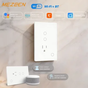 Smart Home Wall Power Socket with Double Touch Panel Light Switch Tempered Glass Board App Control High-end Home Socket&Switch