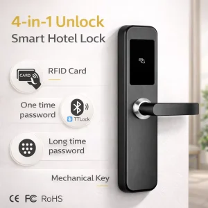 Smart Hotel Door Lock System with TTLOCK App WiFi Code Password Card Key Unlock for Wood Doors Cloud Storage