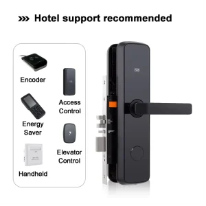 Smart Hotel Door Lock with Key Card (including RFID) App Control Via Aluminum/Wood/Sliding Doors