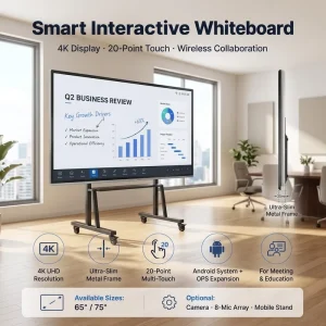 Smart Interactive Flat Panel Display 4K Touch Screen Whiteboard Android System for Education with Optional OPS