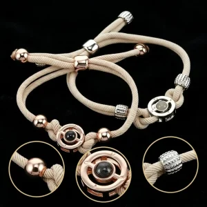 Smart Jewelry Sets 2Pcs Hand Woven Luminous Moonstone Couple Bracelet Valentine Round Glass Wristband Gift for Couples