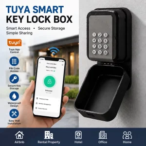 Smart Key Lock Box PIN Code App Control Aluminum Alloy Outdoor Key Safe with Protective Cover Digital Password Storage Box
