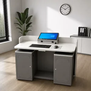 Smart Lectern All in one Electric Adjustable Teacher Desk with Screen and Dual Cabinet for School Classroom & Training Room Use