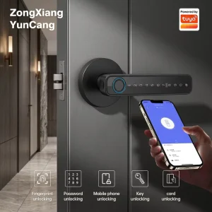 Smart Lever Lock with Grade C Lock Core Semiconductor Fingerprint Tuya Bluetooth Temp Password Alloy for Apartments Home Office