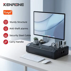 Smart Lock Monitor Riser Under Desk Mountable Pull Out Drawer Large Storage Space for Camera Documents and Personal Valuables