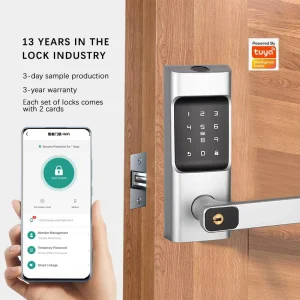Smart Lock System Aluminum Alloy Wood Door Wi-Fi Enabled Biometric Code Entry IC Card Mortise Digital Handle Cloud Key