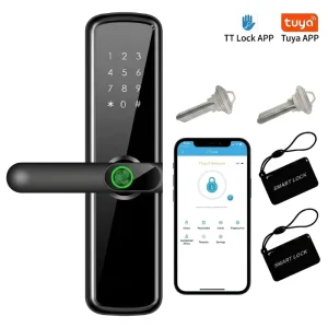 Smart Lock Tuya Alexa TTLock WiFi Cloud Fingerprint RFID Smart Door Lock for Wood Aluminum Steel Door (Aluminum Alloy)