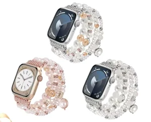 Smart Luxury Beaded Wristband Vintage Multi Row Pearl Bracelet for Apple Watch Series 9 8 7 6 5 4 3 2 1 SE SE2 Ultra
