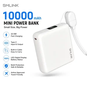 Smart Mobile Power Supply 10000 Mah Fast Charging 22.5W Pd Power Bank Built in to Cable 10k Battery New