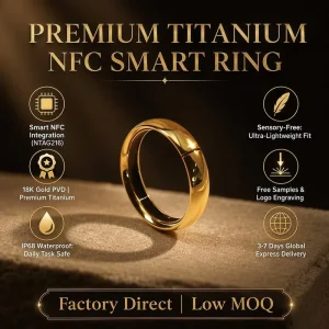 Smart NFC Ring Ntag 216 Titanium 5mm Inner Channel Shiny Surface Gift 18K Gold Plated Lumon HFR687 Office Career Free Engraving