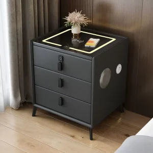 Smart Nightstand Wireless Charging LED Glass Top 3 Drawer Bedside Table Modern Bedroom Furniture Touch Control Cabinet