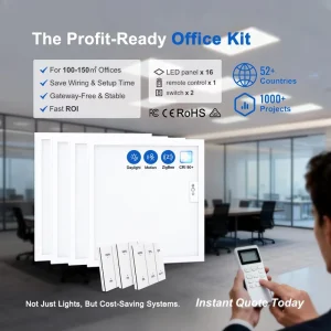 Smart Office Lighting Solution ZigBee 3.0 Panel Light Motion Daylight Sensors Remote Control 80% Energy Savings 5-Year