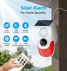 Smart Outdoor Solar Alarm System 120dB Plastic Waterproof PIR Motion Sensor Home Anti theft Security Alarm Remote Control