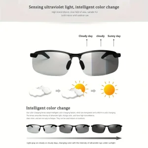 Smart Photochromic Sun Glasses for Men Half Rim Rectangular UV Protection Outdoor Driving Sports Eyewear