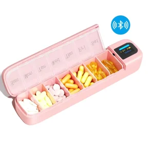 Smart Pill Organizer with Alarm & App Bluetooth Weekly Pill Box Rechargeable Portable Pill Case for Daily Meds & Supplements