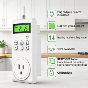 Smart Plug Thermostat Heating System Backlight Fire Resistant Easy Installation PC+ABS Material for Living Room Floor Heating