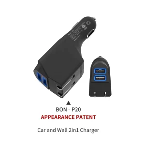 Smart Portable 2 in 1 Car Charger Adapter with 2 USB Ports QC3.0 Fast Charging OVP Protection for Mobile Phone
