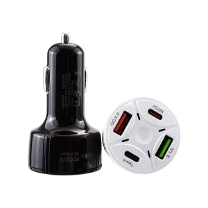 Smart Portable Four Port 2 USB 2 Type C Fast Car Charger PD 20 W QC 3.0 Car Charger
