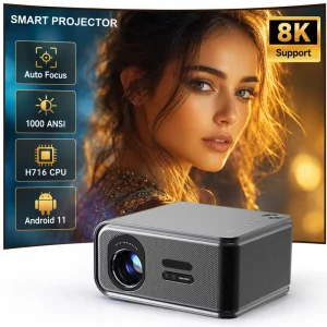 Smart Projector 4k Android with Speakers Full HD Native 1080P WiFi Bluetooth H716 CPU Auto Focus Home Theater OEM Supplier