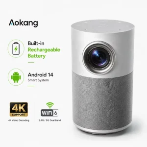 Smart Projector Short Throw Android 14 Rechargeable Projector with Battery WiFi 6 BT5.4 4K Movie Mini Projectors