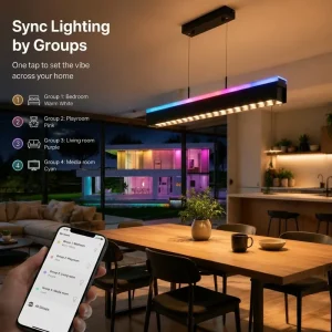 Smart RGB+CCT Suspended Light W App&Remote Music Sync Color Modern for Home Studio
