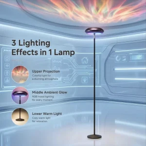 Smart RGBIC Floor Lamp Three Light Source Dimmable Alexa Google Home Compatible WiFi for Home Automation
