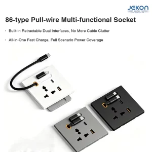 Smart Retractable Dual Cable Wall Socket All in One QC PD Fast Charging Universal Outlet for Home Hotel Commercial Use