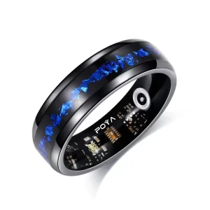 Smart Ring 8mm Black Galaxy Red Opal Gold Leaf Abalone Shell Inlay Unique Ring for Men Comfort Fit