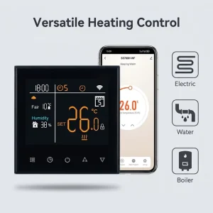 Smart Room WiFi Temperature Thermostat with Modern Design for Floor Heating Systems for Kitchen Hotel Home Office Use