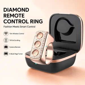 Smart Scrolling Ring Remote with Luxury Diamond Bluetooth Wireless Camera Shutter Page Turner for TikTok iPhone Android Tablet