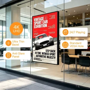 Smart Semi Outdoor LCD Display 3000nits High Brightness Window Advertising Screen with Auto Dimming and Remote CMS Software