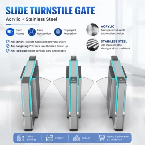 Smart Sliding Turnstile Gate Stainless Steel Acrylic Security Access Control with Face Recognition
