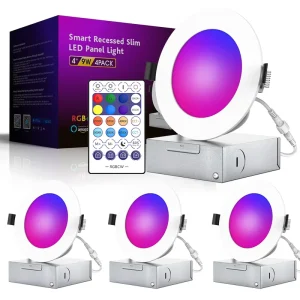 Smart Slim Recessed Pot Light 4IN 9W RGBCW by WIFI APP & Voice Control LED Panel Light Compatible with Alexa Google Home