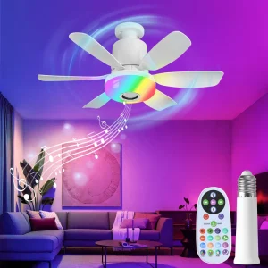 Smart Socket LED Fan Light With RGBW Color-Changing E26 Base 3-Color Remote/Wall Control Timer For Bedroom