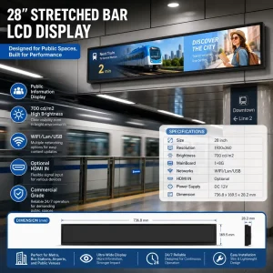 Smart Stretched Bar Digital Signage LCD Advertising Player for Indoor Commercial Display with Ultra Wide Screen Custom Solution