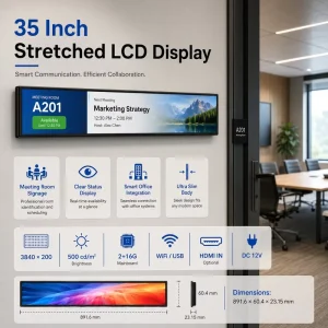 Smart Stretched Bar LCD Display for Indoor Digital Signage Advertising Player Shelf Edge Retail Display with Cloud Control