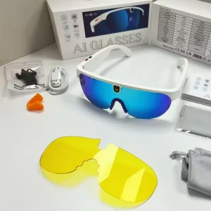 Smart Sun Glasses Goggles with 1200P 8MP Camera Interchangeable 3 in 1 Lenses Buttons Touch Voice Control AI Translator